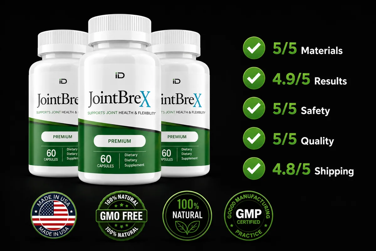 JointBrex bottles with quality, results, safety and shipping checkmarks